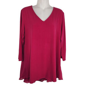 Susan Graver Womens Liquid Knit Peplum Back Top Chiffon Overlay A308258 Pink M